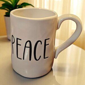 Pier 1 Imports Oversized Stoneware Coffee Tea Hot Cocoa Mug  PEACE White / Black